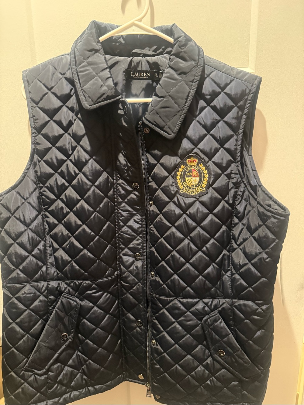 Lauren Ralph Lauren Navy Quilted Vest with Embroidered Crest
